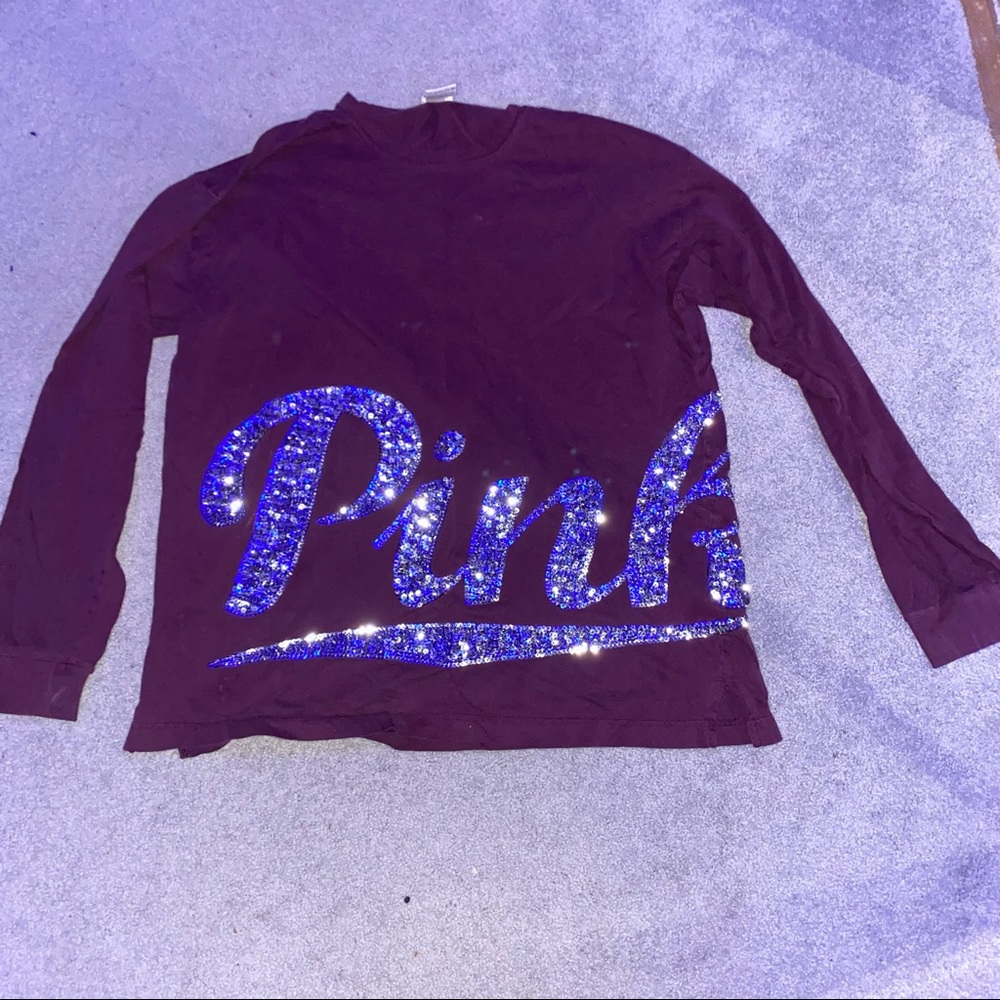 Pink Victoria’s Secret Purple Glitter Long Sleeve